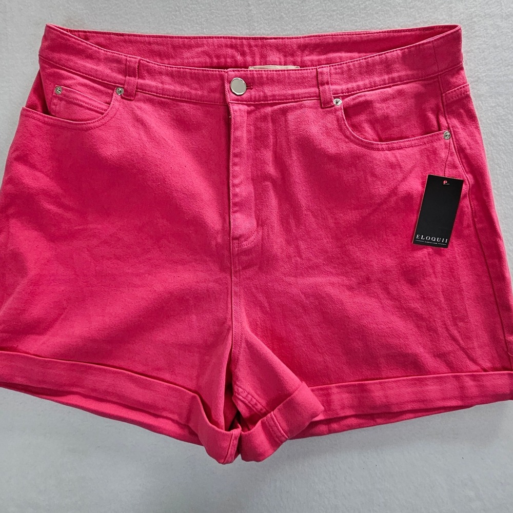 Eloquii Denim Hot Pink High Rise Cuffed Jean Shorts Womens Size 16 NEW - Picture 1 of 11
